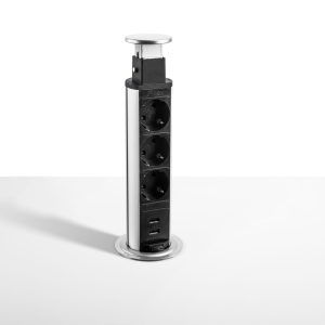 Filex Power Pop Up – 3x 230v + 2x Usb Charge – Alu/Zwart
